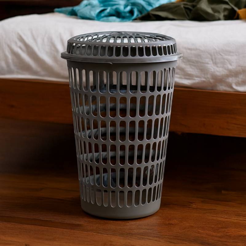 Panier à Linge Plastique Avec Couvercle - Gris - Image 2