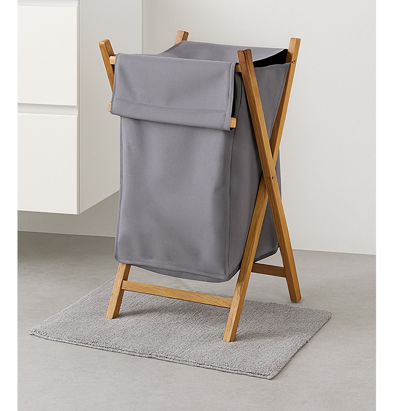 Panier à Linge Pliable en Bois Grand Modèle - Gris - Image 2