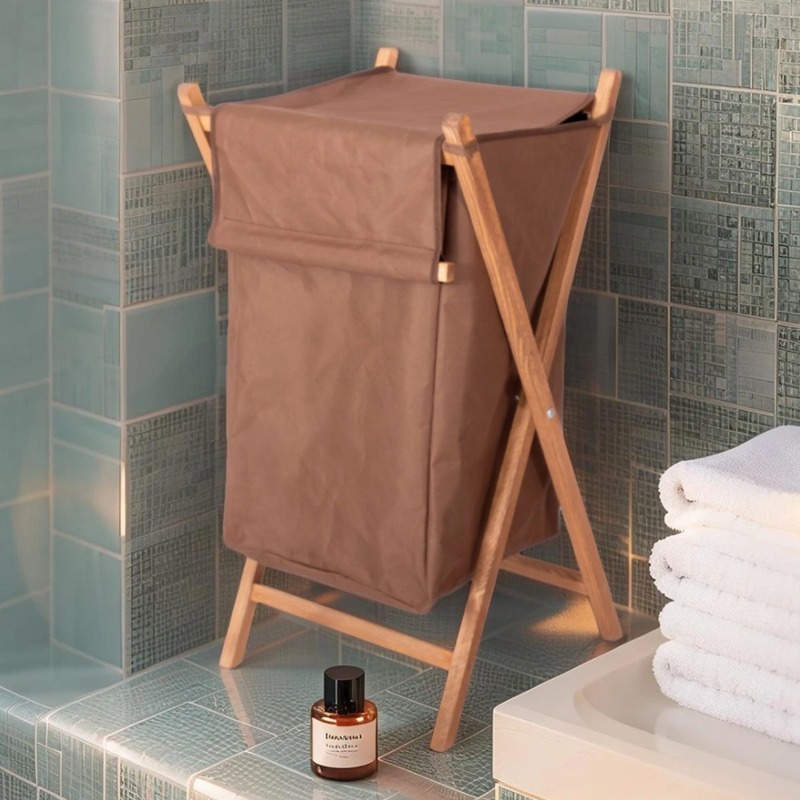 Panier à Linge Pliable en Bois Grand Modèle - Marron - Image 2