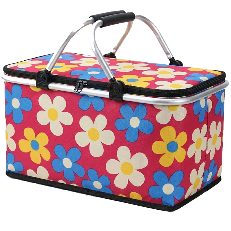 Panier Pique-Nique Isotherme Pliable Pour Plage - Fleur Rose
