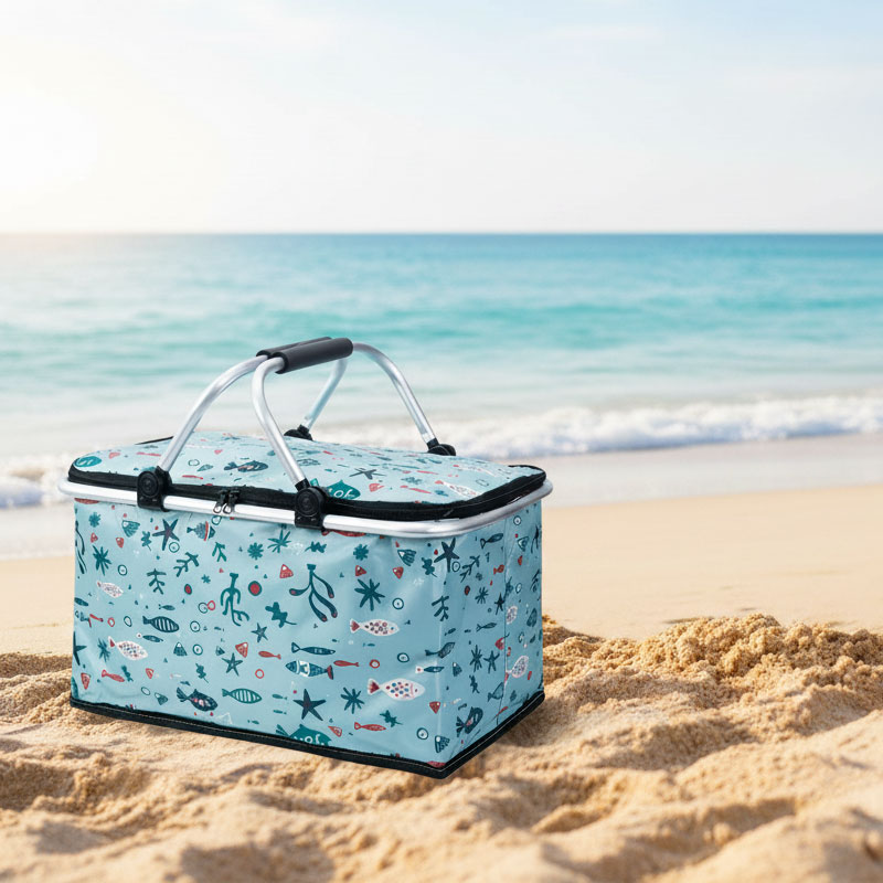 Panier Pique-Nique Isotherme Pliable Pour Plage - Bleu ciel - Image 2