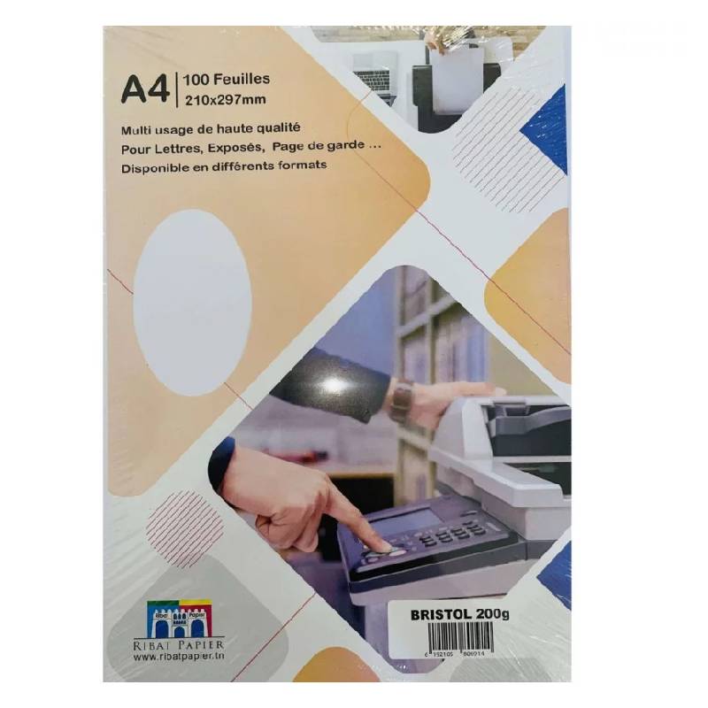 Paquet 100 Feuilles Bristol RIBAT Blanc A4/ 200G