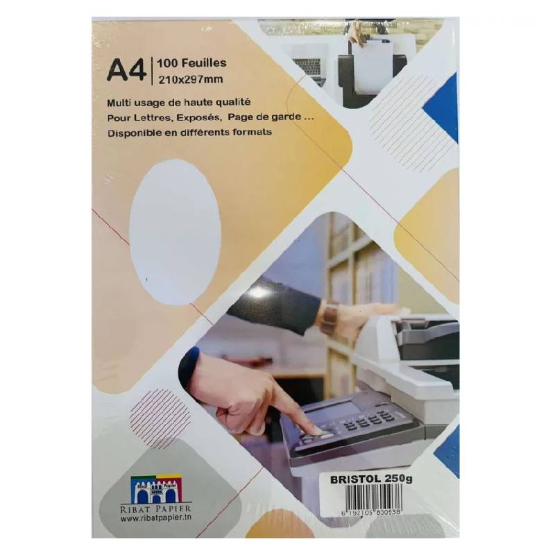 Paquet 100 Feuilles Bristol RIBAT Blanc A4 250G