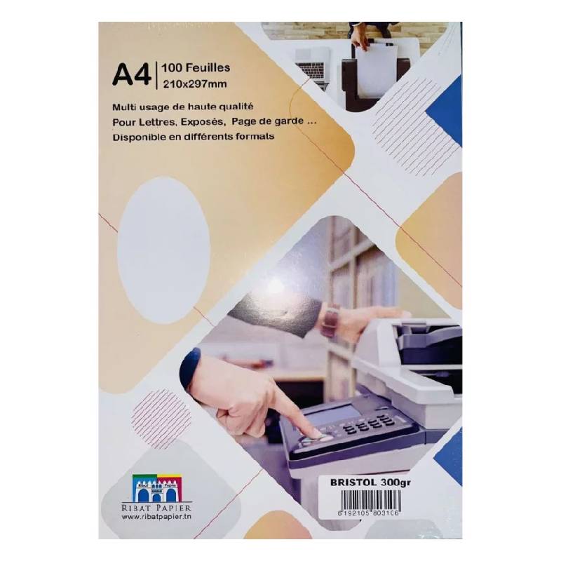 Paquet 100 Feuilles Bristol RIBAT Blanc A4 300G