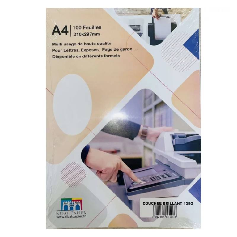 Paquet 100 Feuilles Couché Brillant RIBAT Blanc A4 135 G