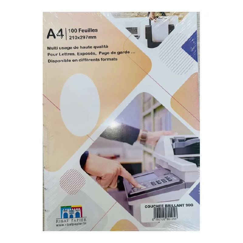 Paquet 100 Feuilles Couché Brillant RIBAT Blanc A4 90G