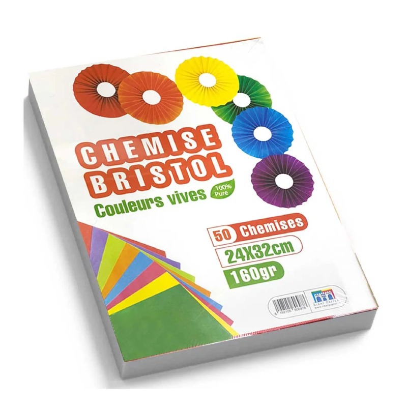 Paquet De 50 Chemises RIBAT Bristol Vives 160Gr 24*32 - Assorties