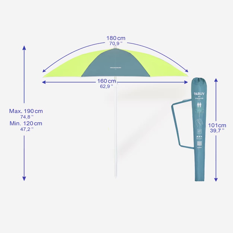 Parasol de Plage DECATHLON 2 Places UPF 50+ PARUV Windstop - bleu jaune - Image 7