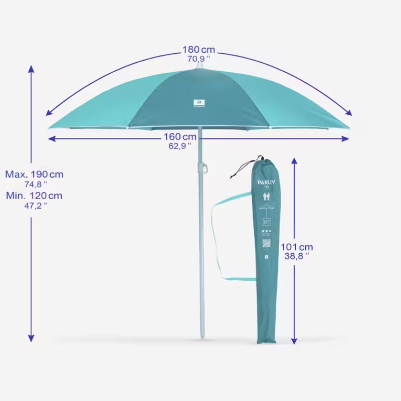 Parasol de plage DECATHLON UPF 50+ 2 places - bleu vert - Image 6