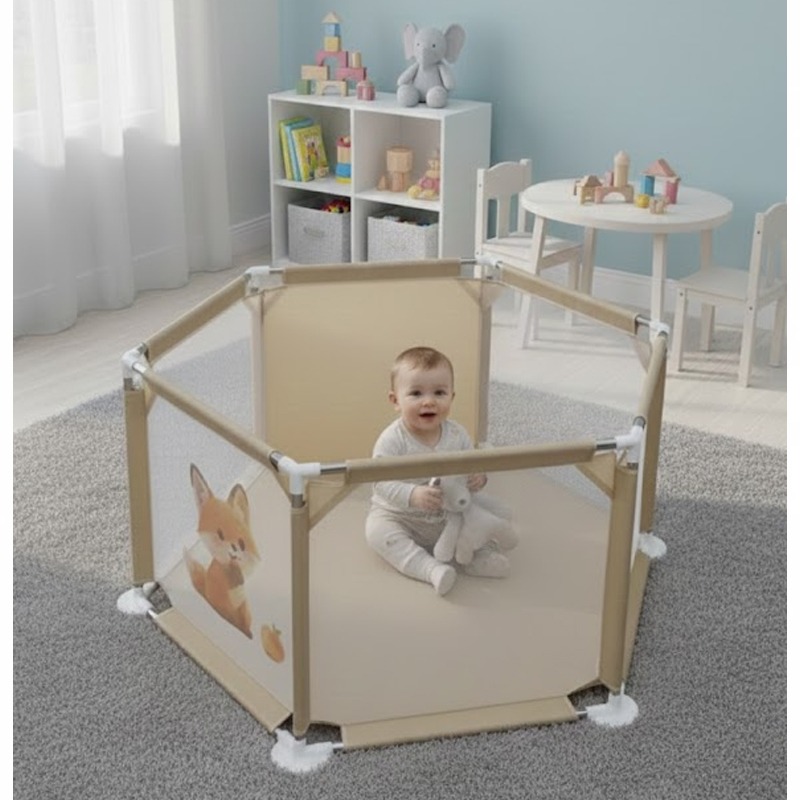 Parc de Jeu Sécurisé Pour Bébé - Beige - Image 2