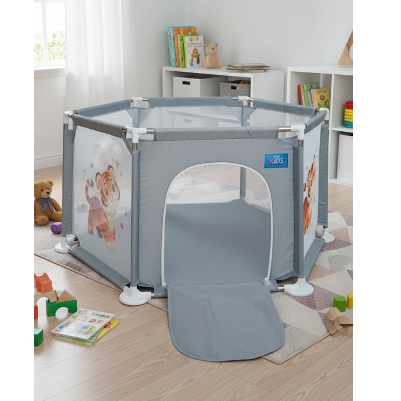 Parc de Jeu Sécurisé Pour Bébé - Gris - Image 3