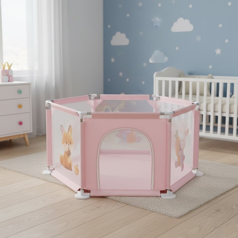 Parc de Jeu Sécurisé Pour Bébé - Rose bébé - Image 3