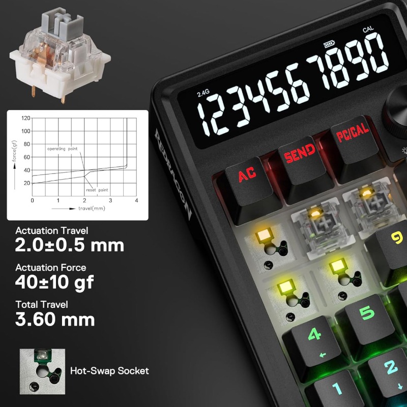 Pavé Numérique Sans Fil REDRAGON K733 - Noir - Image 6