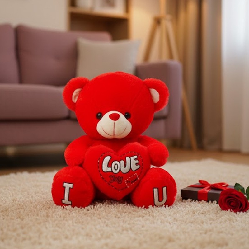 Peluche Ours avec Cœur Moyen Format - Rouge - Image 2