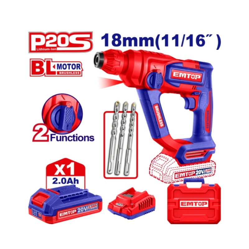 Perforateur Sds Emtop Sds+20V 1B 2Ah 18 Brush+Ac - Elrh201881 - Image 2