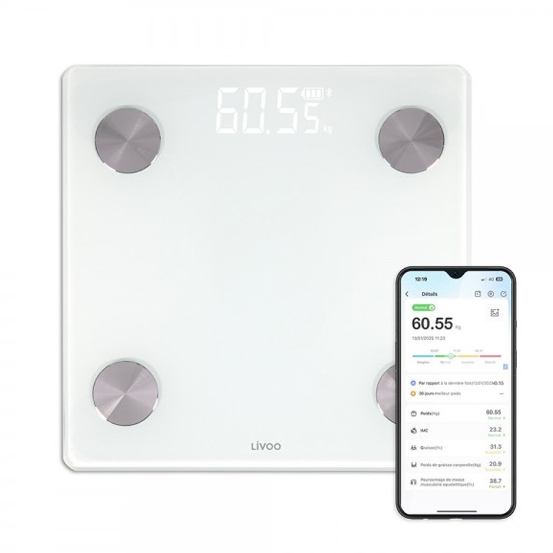 Pèse Personne Impédancemètre Connecté LIVOO DOM528W - Blanc
