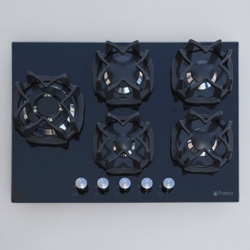 Plaque De Cuisson Encastrable FRANCO 379BF 5Feux 70 cm - Noir - Image 2