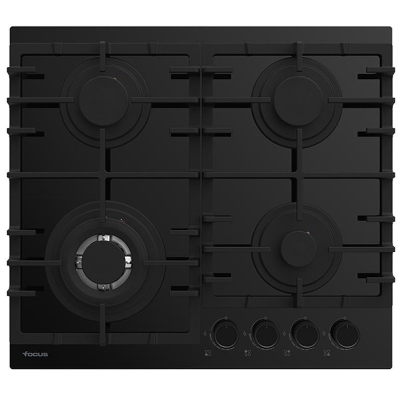 Focus F 405B - Plaque gaz 4 feux, 60 cm, sans thermocouple, vitro noir, Photo boutique MyTek chez MyTek