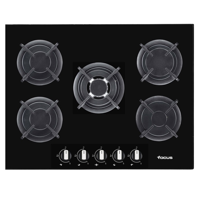 Focus F 4109B - Plaque gaz 5 feux, 90 cm, sans thermocouple, vitro noir, Photo boutique MyTek chez MyTek
