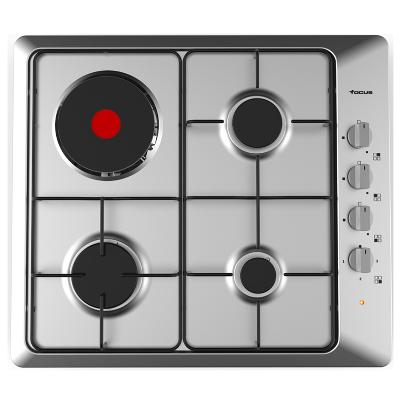 Focus F 806X - Plaque mixte gaz/électrique 4 feux, 60 cm, sans thermocouple, Inox, Photo boutique MyTek chez MyTek