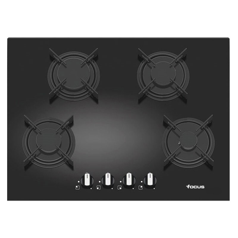 Focus F 410B - Plaque gaz 4 feux, 70 cm, sans thermocouple, vitro noir, Photo boutique MyTek chez MyTek
