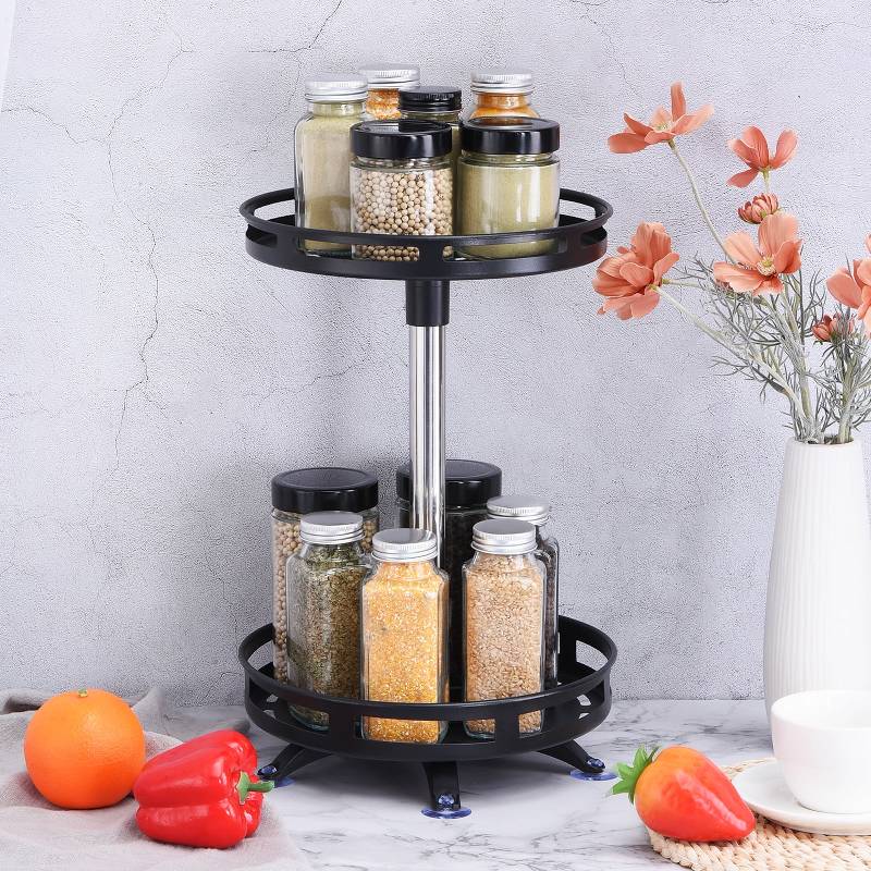 Plateau Tournant 2 Niveaux 360° pour Cuisine et Placard - Noir - Image 3