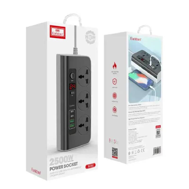 Prise de Courant EARLDOM ES-SC02 3 Ports + 2 USB + 2 USB-C - Noir - Image 2