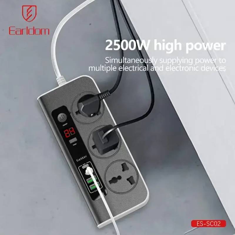 Prise de Courant EARLDOM ES-SC02 3 Ports + 2 USB + 2 USB-C - Noir - Image 4