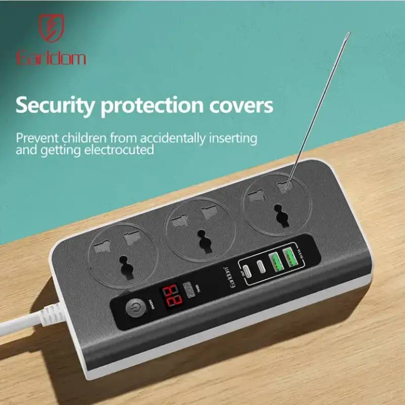 Prise de Courant EARLDOM ES-SC02 3 Ports + 2 USB + 2 USB-C - Noir - Image 3