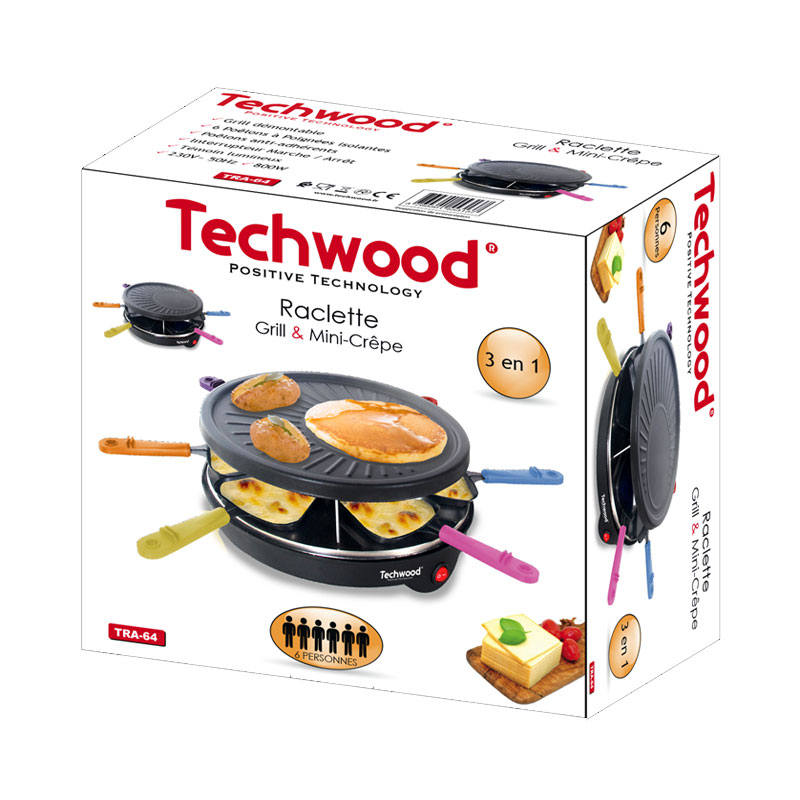 Raclette Grill Et Mini Crêperie TECHWOOD TRA-64 800W - Noir - Image 2