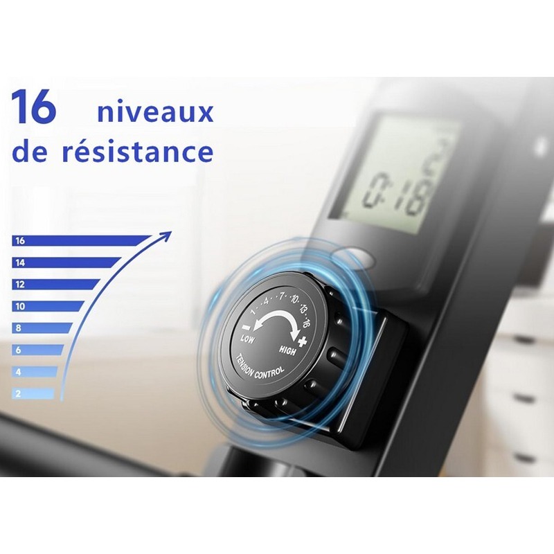 Rameur Réglable LIGHT FITNESS 16 niveaux - Noir - Image 2