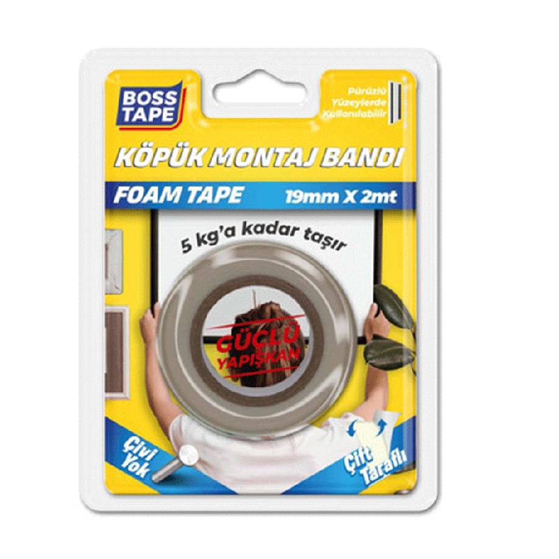 Ruban de montage BOSS TAPE en mousse acrylique 5 kg 19 mm x 2 mètres - Blanc 
