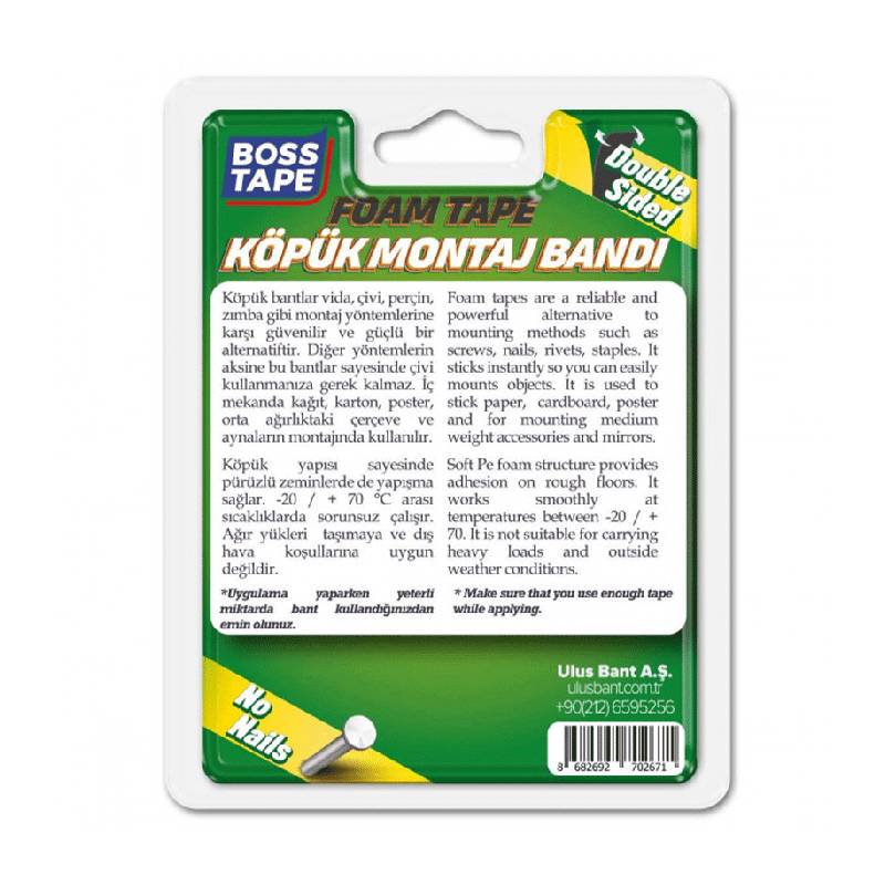 Ruban de montage BOSS TAPE en mousse acrylique 10 kg 19mm x 2 mètres - Noir  - Image 2