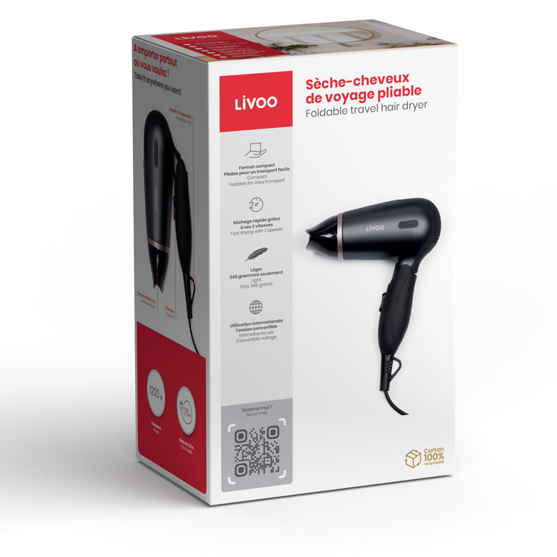 Sèche Cheveux De Voyage Pliable LIVOO DOS175 1200W - Noir - Image 5
