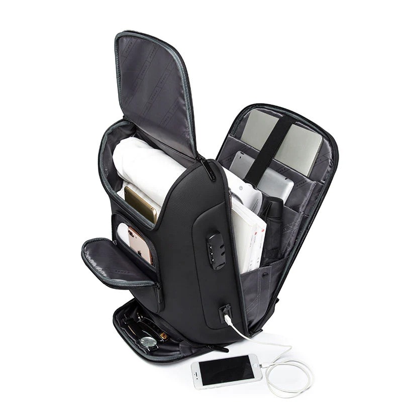 Sac à Dos BANGE BG02 Pour Pc Portable 17.3" Avec Port USB - Gris - Image 3