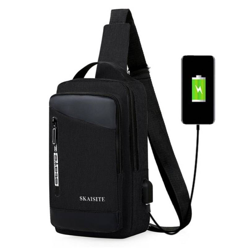 Sac à Dos Mono bretelle Anti-Vol Compact Avec port USB - Noir - Image 3