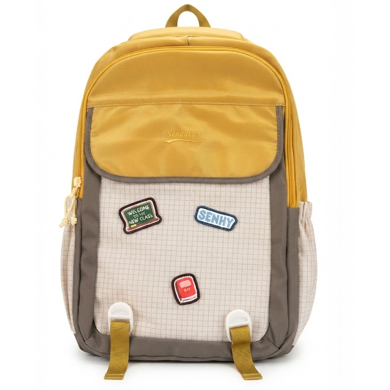 Sac À Dos Scolaire SENHEYUAN 3 Compartiments - Jaunes & Gris