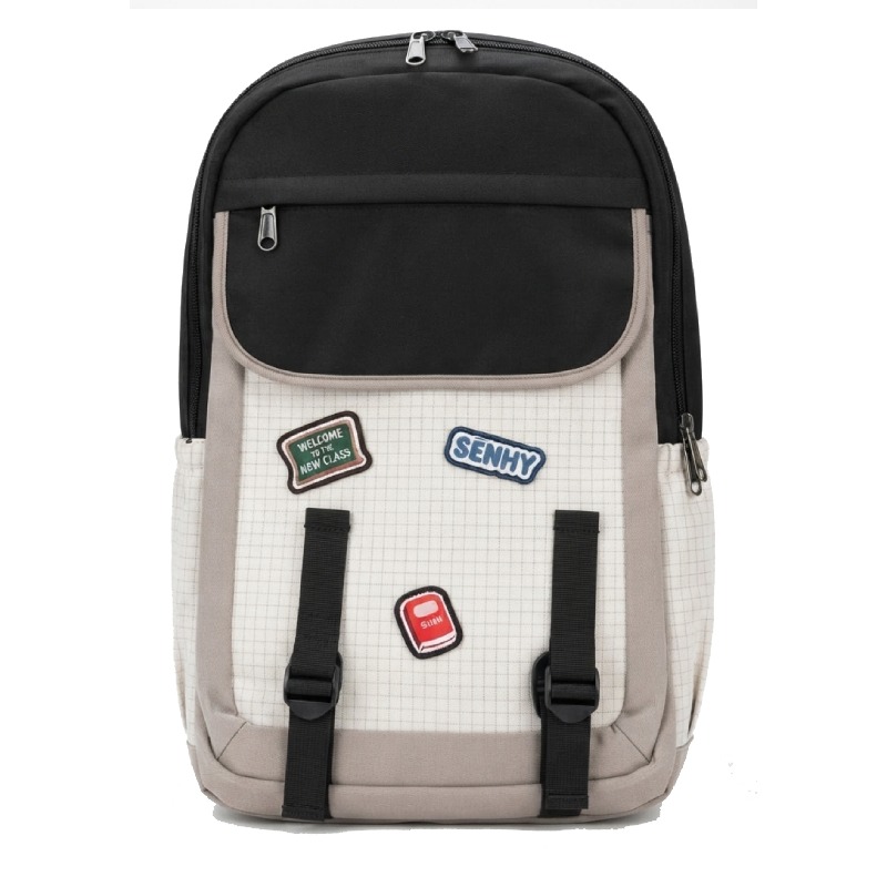 Sac À Dos Scolaire SENHEYUAN 3 Compartiments - Noir & Beige