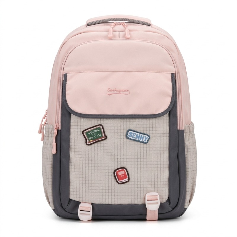 Sac À Dos Scolaire SENHEYUAN 3 Compartiments - Rose & Gris