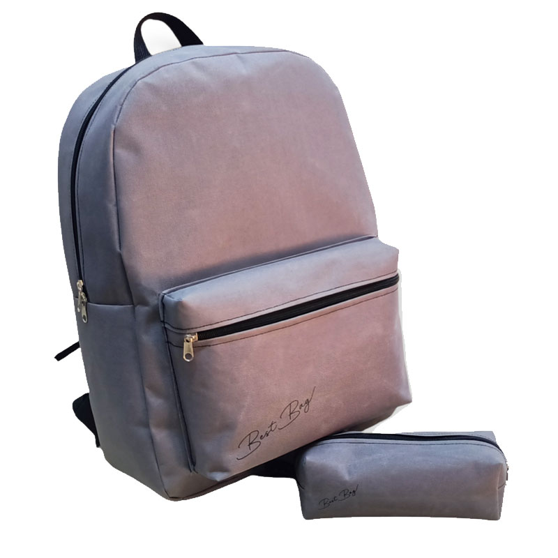 Sac à Dos Scolaire avec Trousse - Gris