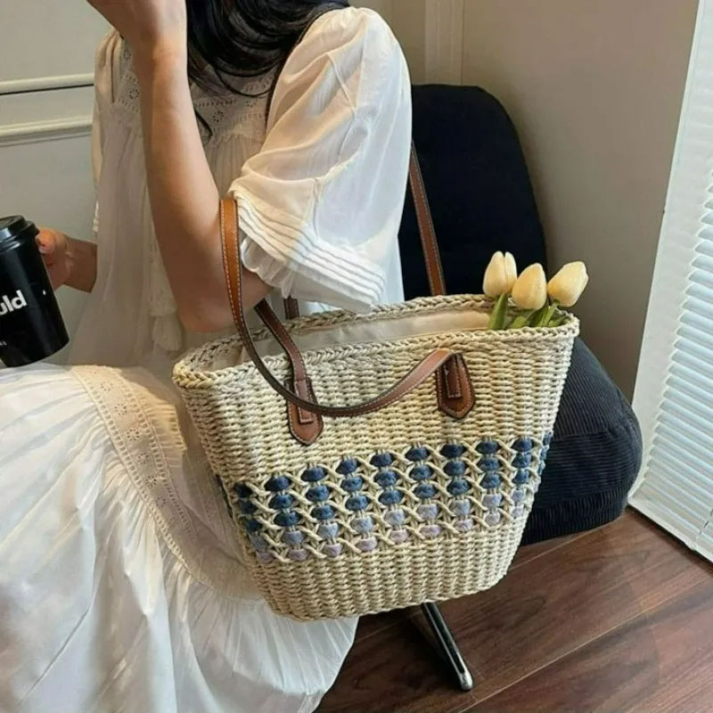 Sac Cabas Tressé Dégradé Azur - Beige - Image 4