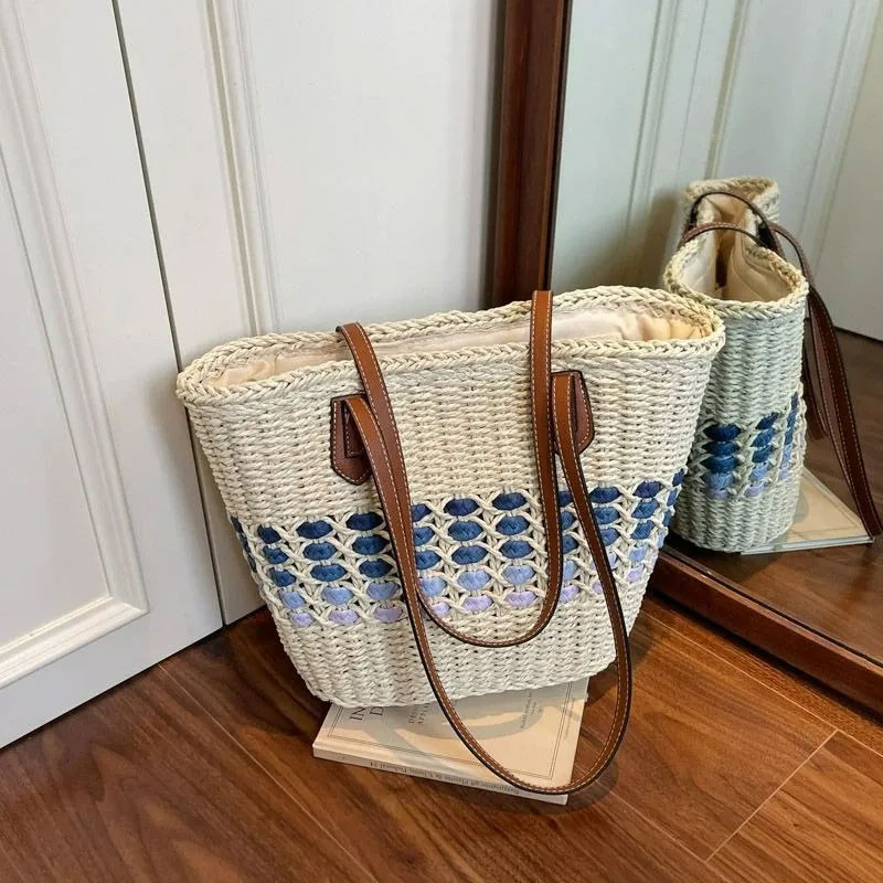 Sac Cabas Tressé Dégradé Azur - Beige - Image 3
