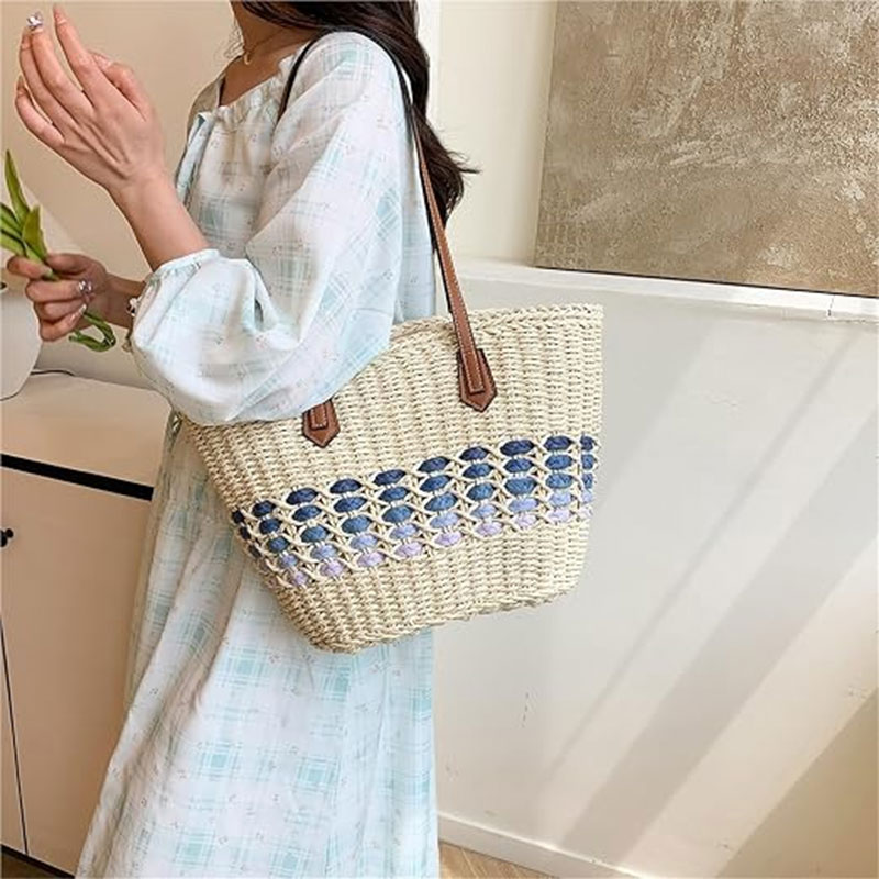 Sac Cabas Tressé Dégradé Azur - Beige - Image 2