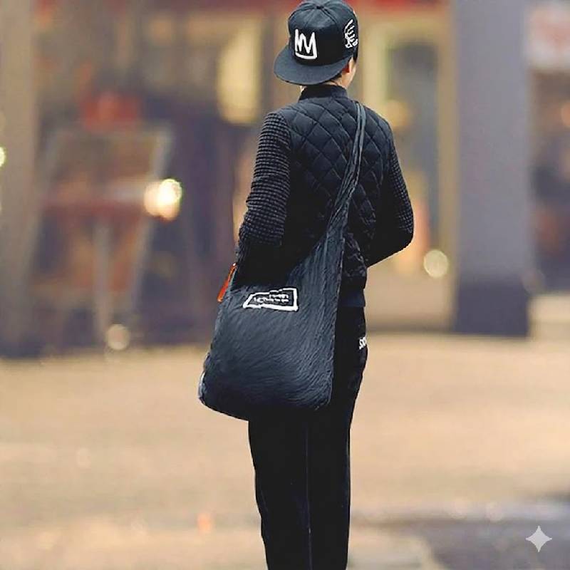 Sac Shopping Pliable à Bandoulière Réutilisable - Noir - Image 4