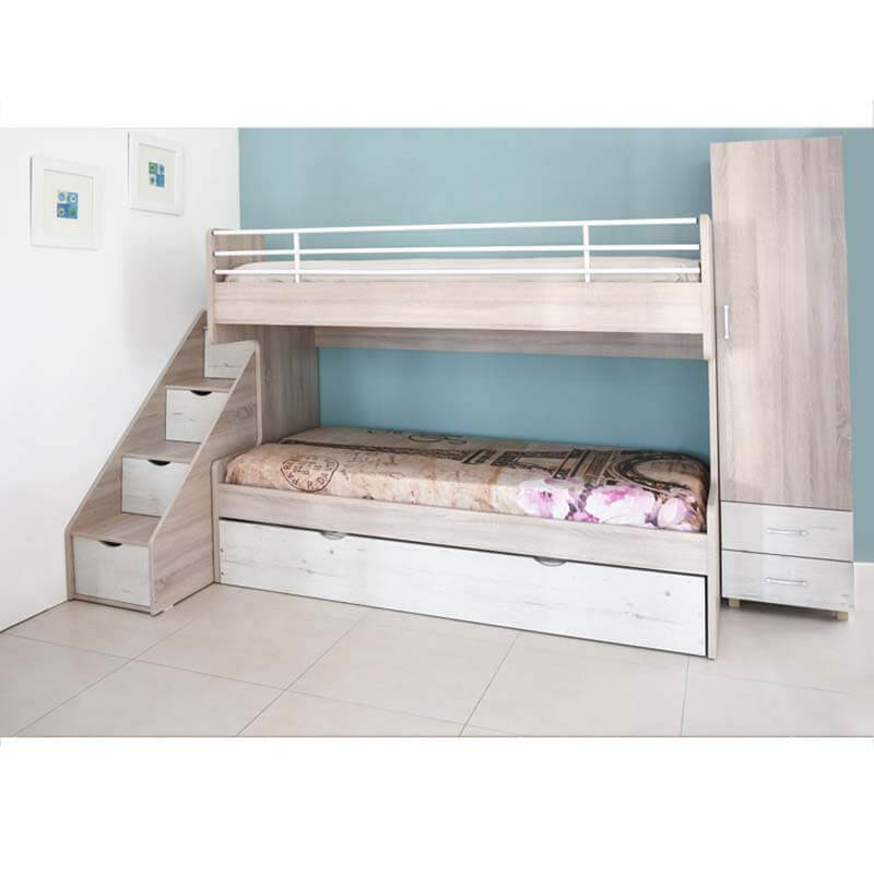 Chambre Enfant TWIN PLUS 168x248cm 1 Porte - Chène Brut / Chène Blanc