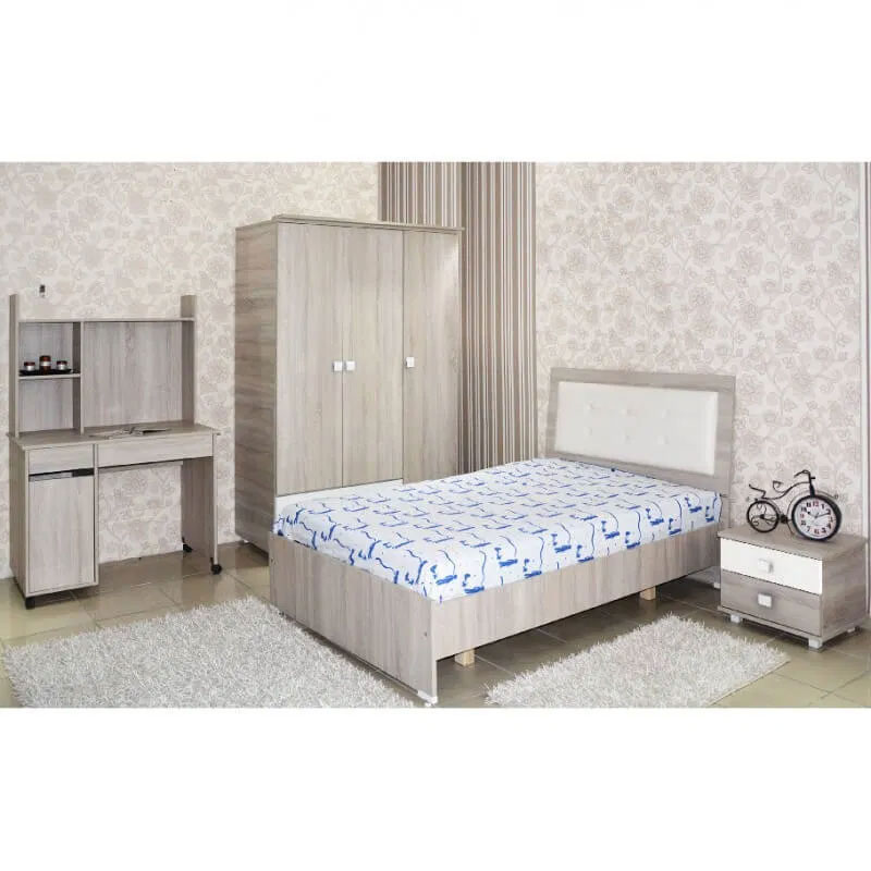 Chambre Enfant ZEINEB 190x120cm 3 Portes - Chène Brut / Blanc