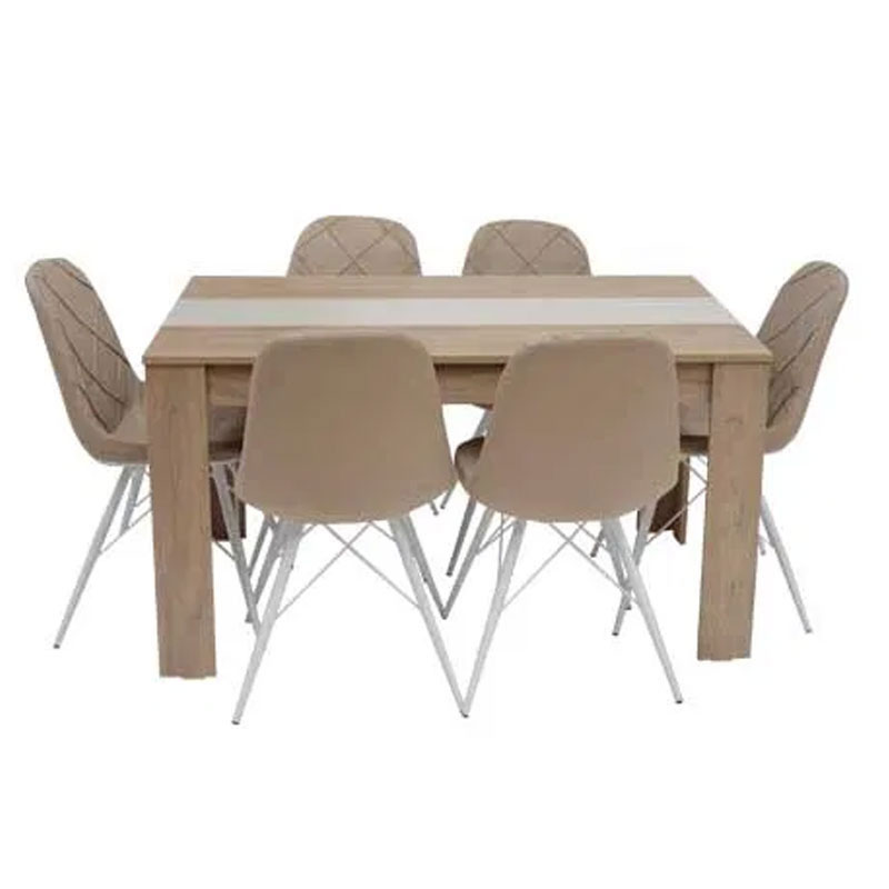 Pack Salle a Manger SOTUFAB FLORA + 6 Chaises - Rivera Noisette
