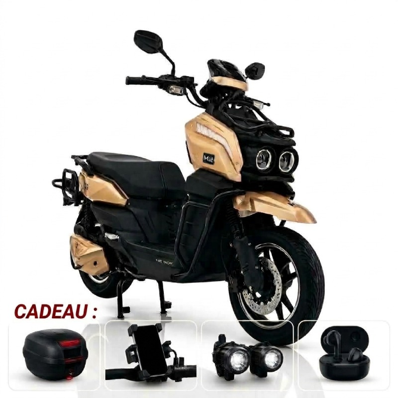 Scooter Electrique M2 RIDE Supreme Avec Une Valise Top Case Deux Feux Antibrouillards Un support Smartphone Et Un Buds