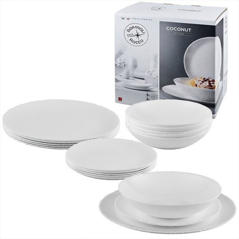 Service d'Assiettes BORMIOLI ROCCO COCONUT 18 Pièces - Blanc