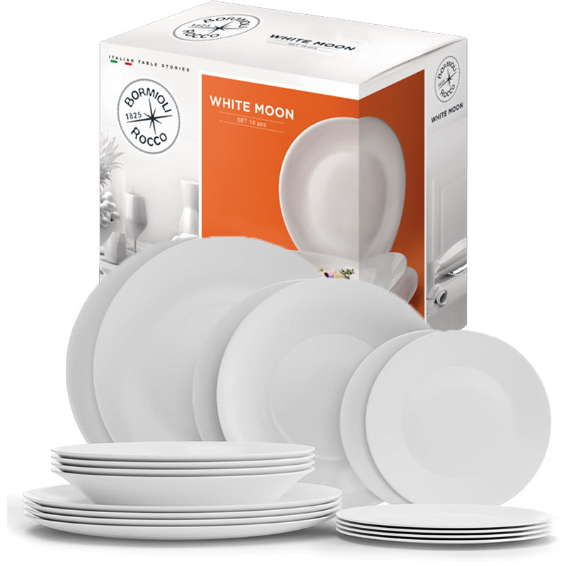 Service d'Assiettes BORMIOLI ROCCO White Moon 18 Pièces - Blanc